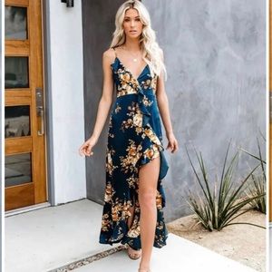 Vici Capriccio Satin Floral Ruffle Maxi